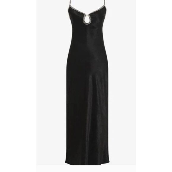 Rumored Diamond Rhinestone Satin Keyhole Slip Maxi Dress Black Cocktail Evening - Picture 3 of 10